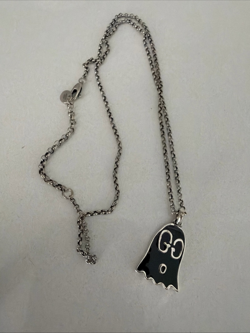 Gucci Silver-Tone Necklace with Black Ghost Charm
